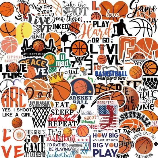50PCS Basketball Stickers,Vinyl Waterproof Basketball Sports Stickers Gift for Adults Teen Boys and Girls, Suitable for Water Bottles,Cup,Laptop,Wall,Skateboard,Phone, Scrapbook,Guitar {1}