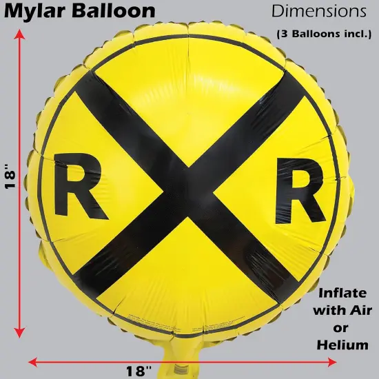 Railroad Party Balloons (3 Pcs.)! 3 Round Mylars are great for Train Themed Events, Kid's Birthday Party, Train Collectors, Retirement Party, Father's Day, Graduations. {3}