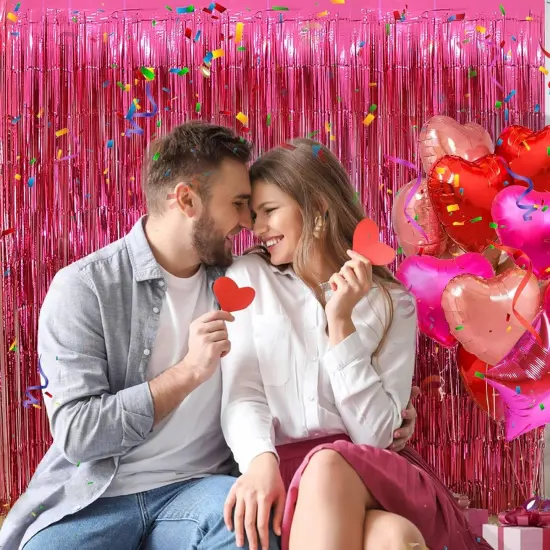 Hot Pink Backdrop Curtains - 3 Pack of 3.2x8.2ft Hot Pink Foil Fringe Curtains Streamers Backdrop for Birthday Party Valentines Backdrop Decorations {4}