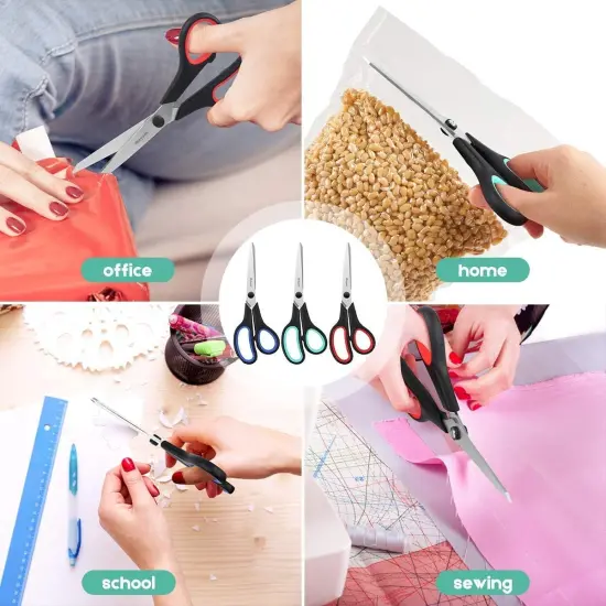 Heavy Duty Scissors Bulk 3-Pack, 2.5mm Thickness Ultra Sharp Blade Shears with Comfort-Grip Handles for Office Home School Sewing Fabric Craft Supplies, Right/Left Hand {5}