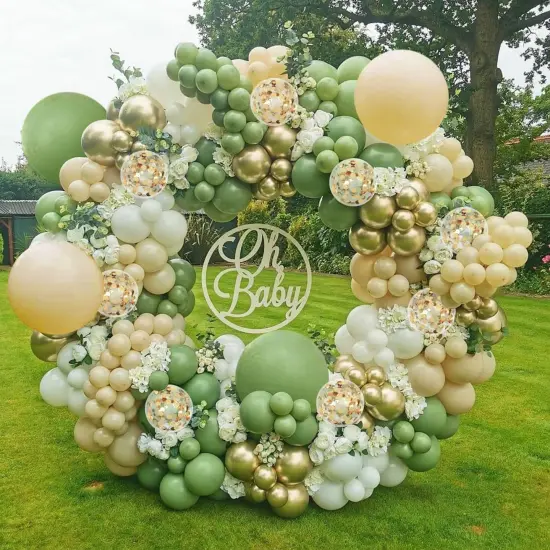 Sage Balloon Garland Arch Kit,134 pcs Sage Green Sand White Metallic Gold Matte White Confetti Latex Balloons {5}