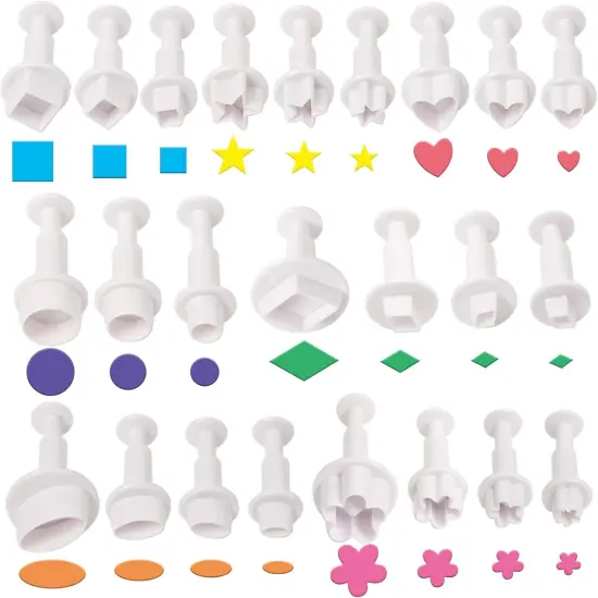 Cookie Plunger Cutter Set Mini Plastic Fondant Molds 24 Pieces {1}
