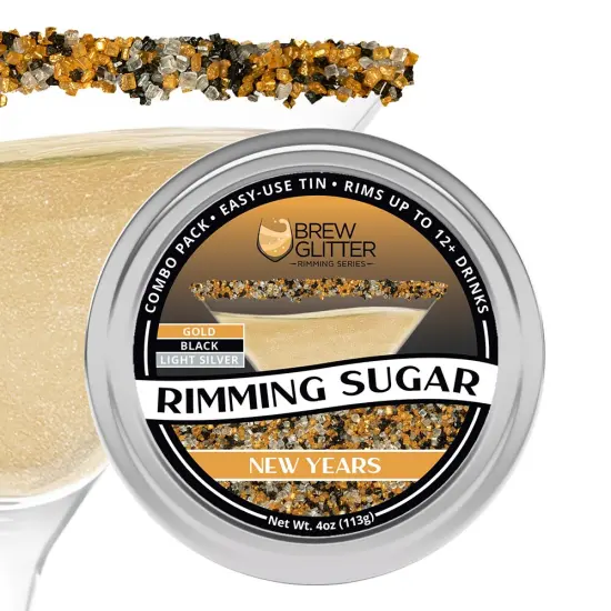 Brew Glitter - New Years Rimming Sugar (4oz, 1x Bar Tin) Cocktail Garnish for Mixed Drinks & Refreshments {1}