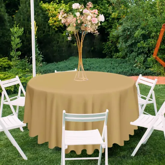 3 Pack Gold Round Tablecloth 84 x 84 Inch {2}