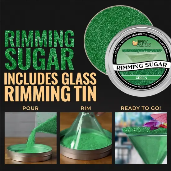 Brew Glitter - Green Rimming Sugar (4oz, 1x Bar Tin) Cocktail Garnish for Mixed Drinks & Refreshments {3}