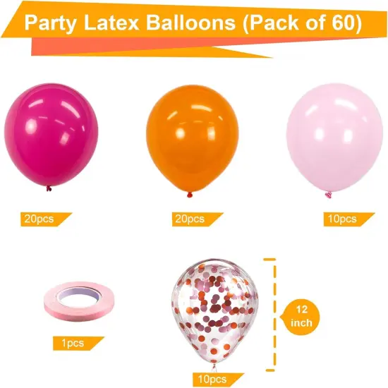 60 Pcs 12 inch Pink and Orange Latex Balloons {2}