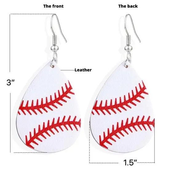 Waterdrop Leather Earrings Boho Hook Drop Dangle Jewelry Baseball 3 {7}
