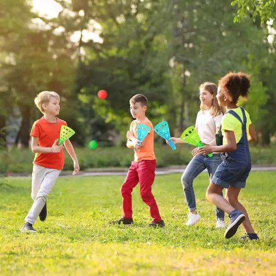 Outdoor Indoor Game Activities for Kids, Pop-Pass-Catch Ball Game with 4 Catch Launcher Baskets and 24 Balls, Christmas Party Favors Beach Sport Toys for Kids Age 5 6 7 8 9+ {4}