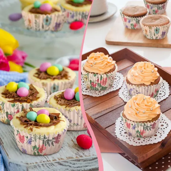 800 Pcs Vintage Floral Cupcake Liners Spring Vintage Floral Cupcake Wrappers Grease Proof Vintage Floral Muffin Liners Disposable Baking Cups for Baking Weddings Party(3.15 x 1.97 x 1.18 Inch) {4}