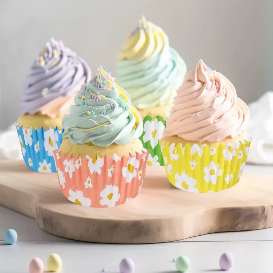 600Pcs Colorful Daisy Flower Cupcake Liners Christmas Rainbow Color Cupcake Wrappers Baking Cup Boho Groovy Hippie Party Muffin Liners for Spring Summer Baby Shower Wedding Birthday Party {5}