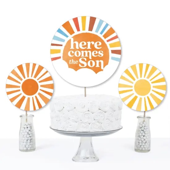 Big Dot of Happiness Here Comes The Son Centerpiece Sticks, Boy Boho Baby Shower Table Topper Decorations - Set of 15 {5}