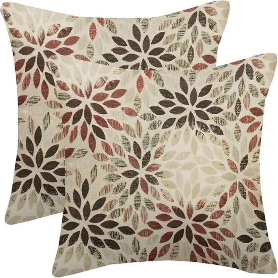 Burgundy Red Brown Pillow Covers 18x18 Inch Set of 2 Summer Rust Geometric Flower Outdoor Decorative Throw Pillows Farmhouse Dahlia Pillow Case Linen Square Cushion Cover for Home Sofa Bedroom {1}