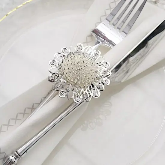 4 Silver 2 in Daisy Flower Design Metal NAPKIN RINGS Party Events Decorations {2}