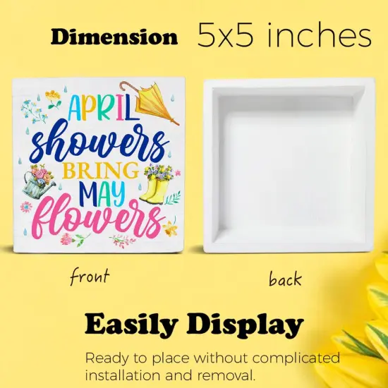 April Showers Bring May Flowers Wooden Sign, Farmhouse Spring Desk Decorations {2}