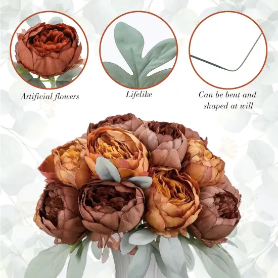 50Pcs Artificial Peonies - 4 Inch (Brown and Orange) {2}