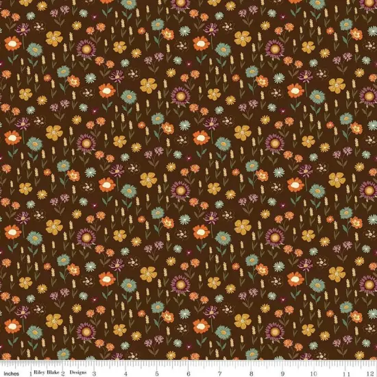The Awe of Autumn Floral Brown 43"/44" Fabric Per Yard {1}