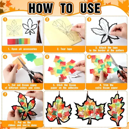 32 Pcs Fall Suncatchers Paper Craft Set DIY Maple Leaf Shaped {3}