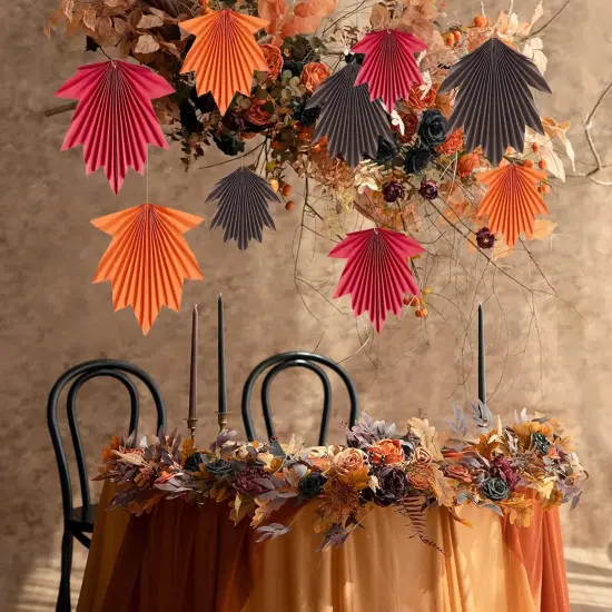 Set of 9 - Fall Party Decorations Maple Leaves Paper Fans {5}