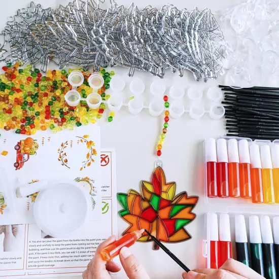 27 Sets Fall Leaf Suncatchers Ornaments DIY Window Paint {3}