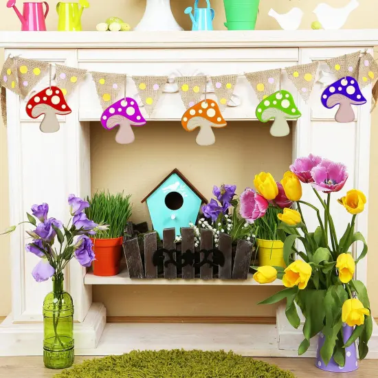 Wooden Spring Ornaments to Paint Mushroom Decoration Cutouts Unfinished 24PCS 3.5 x 3 inches, DIY Blank Unfinished Mushroom Wood Discs Ornament for Home Crafts Hanging Decoration {6}