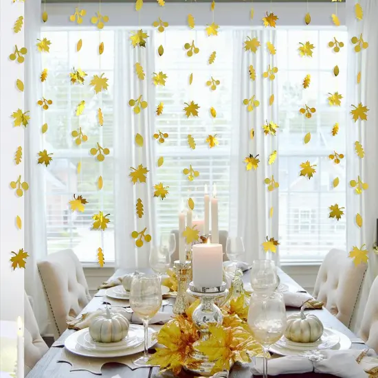 52Ft Fall Party Decorations Gold Fall Maple Leaf Paper Garlands {5}