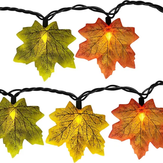 Fall Maple Leaf String Lights - 13.6Ft LED (Yellow Orange Green Leaf) {1}