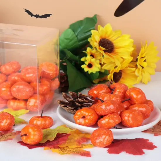 40 Pcs Mini Artificial Orange Pumpkins for Table {5}