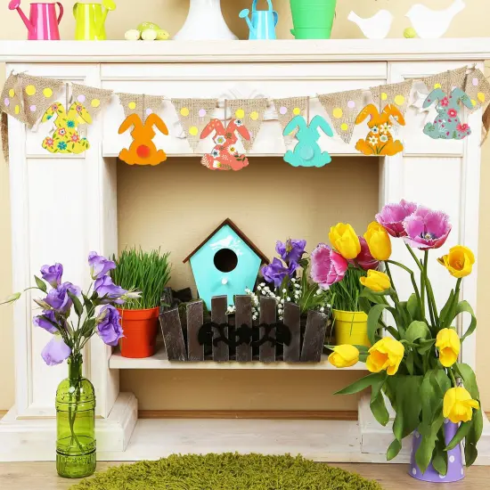 Wooden Rabbit Ornaments to Paint Easter Decoration Cutouts Unfinished 24PCS 3.5 x 3 inches, DIY Blank Bunny Unfinished Wood Discs Ornament for Home Crafts Hanging Spring Decoration {5}