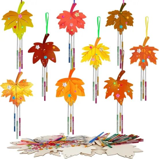 9 Pack Fall Wind Chime Kit for Kids Make You Own Maple Leaf Wind {1}