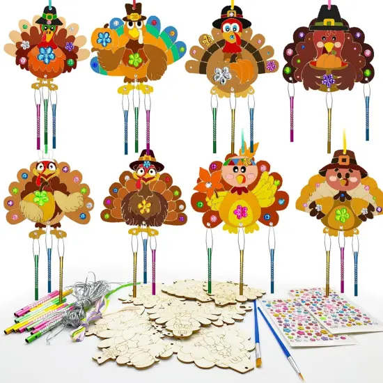 16 Pack Thanksgiving Party Favors,Fall Turkey Wind Chime Craft Kit {1}