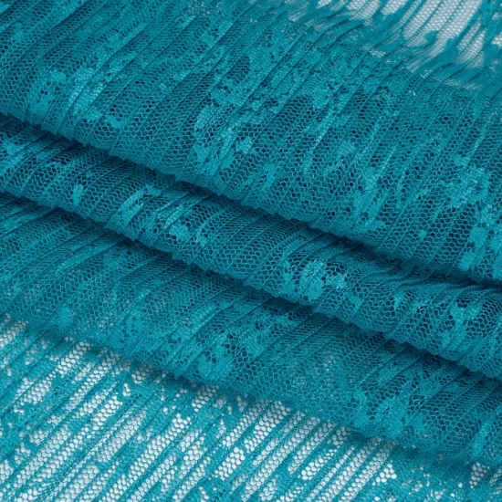 1 Yard Turquoise Floral Plisse Lace Designer Deadstock Polyester 56 inch Width {4}