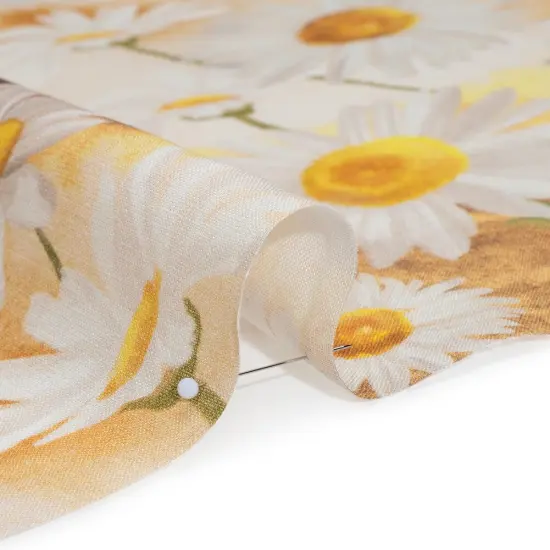 1 Yard Sun Yellow White Linen Fabric Medium Weight Daisy Print 58 inch Width {2}