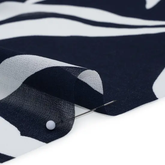 1 Yard Polyester Chiffon Print Fabric Navy Blue & White Flowing Leaves, 56 Inches Width {2}