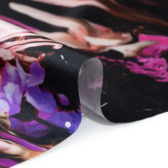 1 Yard Surreal Symphony Polyester Mikado Fabric Black Pink Purple Abstract Flowers 57 inch Width {2}