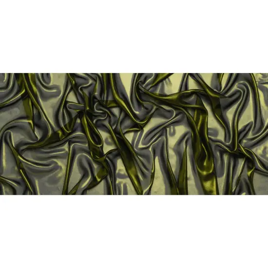 1 Yard Olive on Black Liquid Sheen Metallic Polyester Chiffon Fabric 60" Width {3}