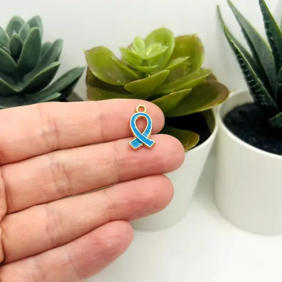 Blue Awareness Ribbon Charms, 17x10mm {3}
