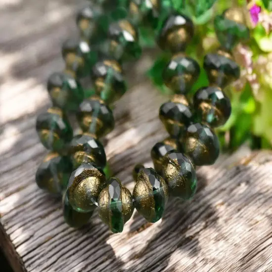 *15* 8x10mm Bronze Washed Etched Emerald Saturn Beads {4}