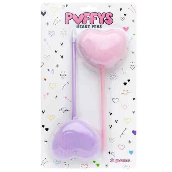 American Crafts Puffys Heart Pom Pom Pens 2/Pkg-Pink & Purple {1}