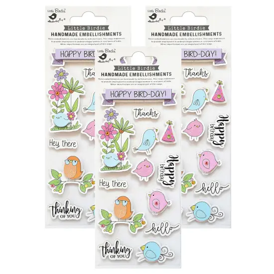 Pack of 3 - Little Birdie Sticker Embellishment 3/Pkg-Happy Bird-Day {1}