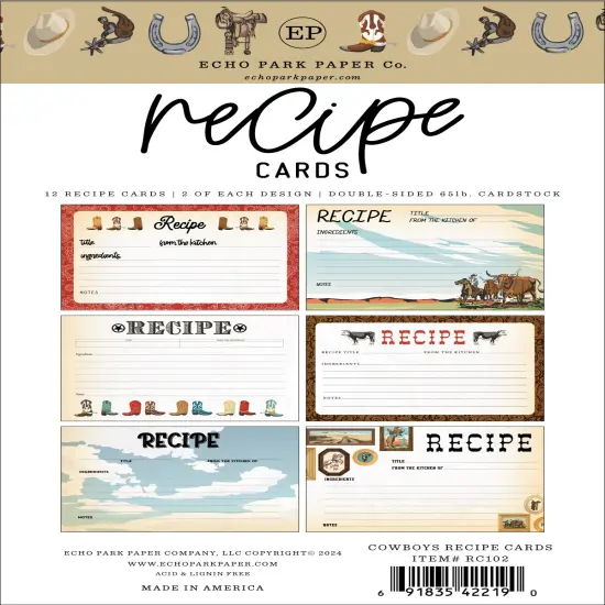 Echo Park Recipe Cards-Cowboys {3}