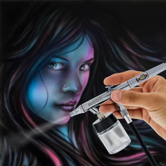 8 Master Hi-Flow S62 Dual-Action Siphon Feed Airbrushes with 0.5 mm Tips, 3/4 oz. Bottles, Cutaway Handles & Storage Case {6}