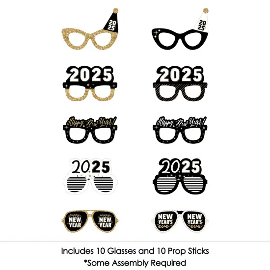 Big Dot of Happiness Hello New Year Glasses - Paper Card Stock 2025 NYE Party Photo Booth Props Kit - 10 Count {4}