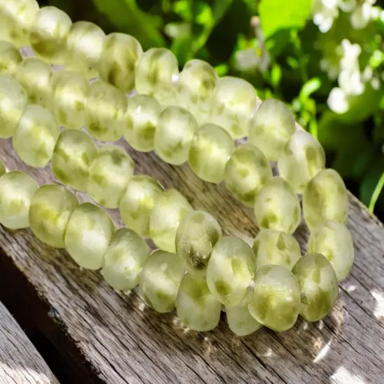 13-15mm Blended Olive Crystal African Recycled Glass Beads (10" Strand) {1}