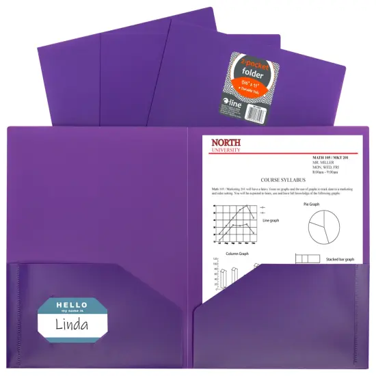 C-Line Poly 2-Pocket Portfolio Folder, Letter Size, Purple, Pack of 25 {3}