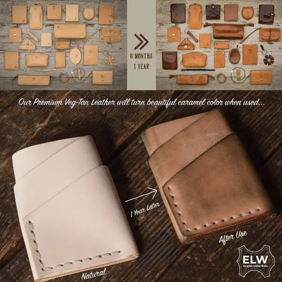 ELW 100% Veg Tan Full Grain Leather Cowhide Pre-Cut Pieces 7-9oz (2.8-3.6mm) - Import AA Grade Tooling Leather Hide - Vegetable Tanned Leather for Tooling,Carving,Molding,Dyeing {7}