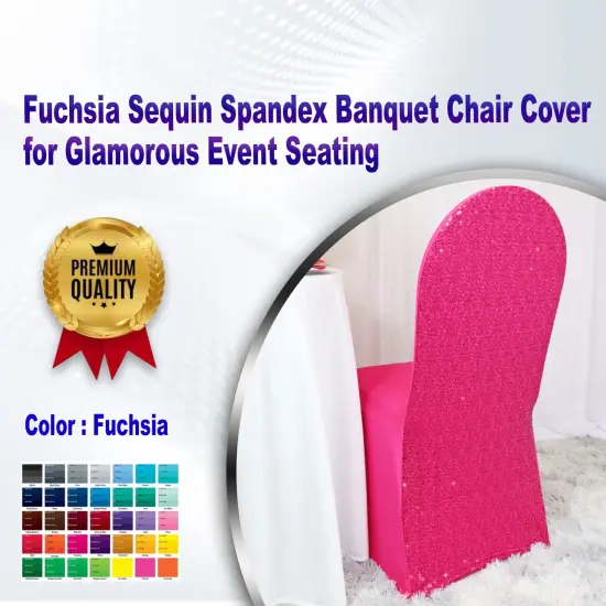 1 Piece Fuchsia Sequin Spandex Banquet Chair Cover for Glamorous Event Seating {1}
