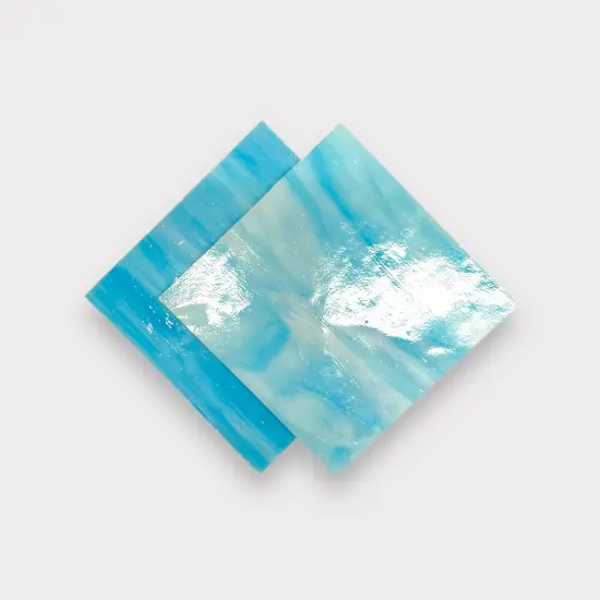 White Deep Sky Blue tr., Prisma COE 96 Fusible Glass Sheets / Mosaic Squares - 2 Pack {1}