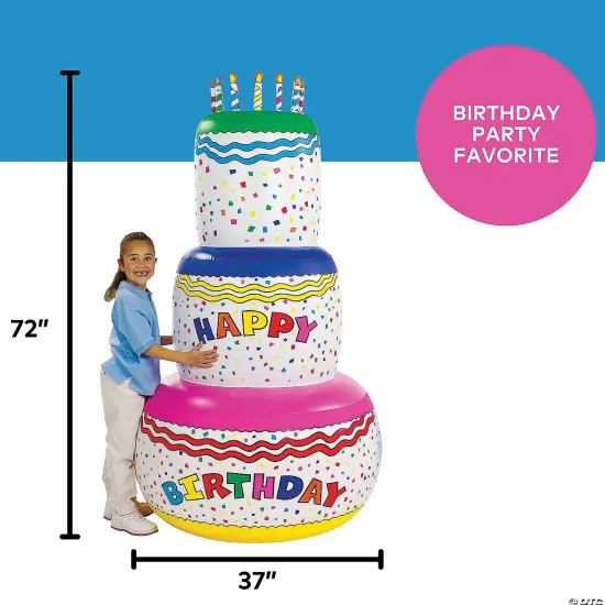 Jumbo Inflatable Vinyl Confetti Happy Birthday Cake 37" x 6 Ft {2}
