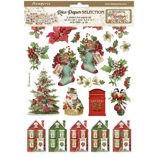 Stamperia Assorted Rice Paper A4 6/Sheets-Classic Christmas {1}