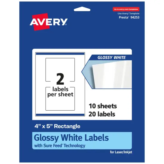 Avery Glossy White Rectangle Labels with Sure Feed, 4" x 5" {1}